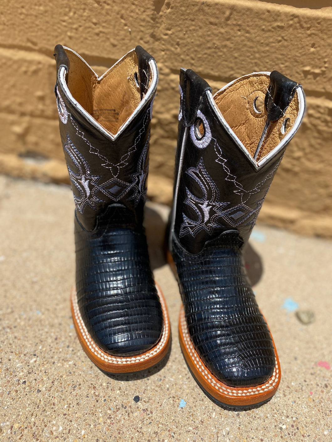 #9 Lizard Negro Denver Boys Square Toe Boots