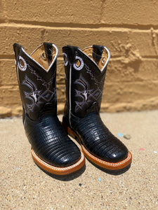 #9 Lizard Negro Denver Boys Square Toe Boots