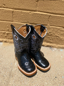 #58 Avestruz Negro Denver Boys Square Toe Boots